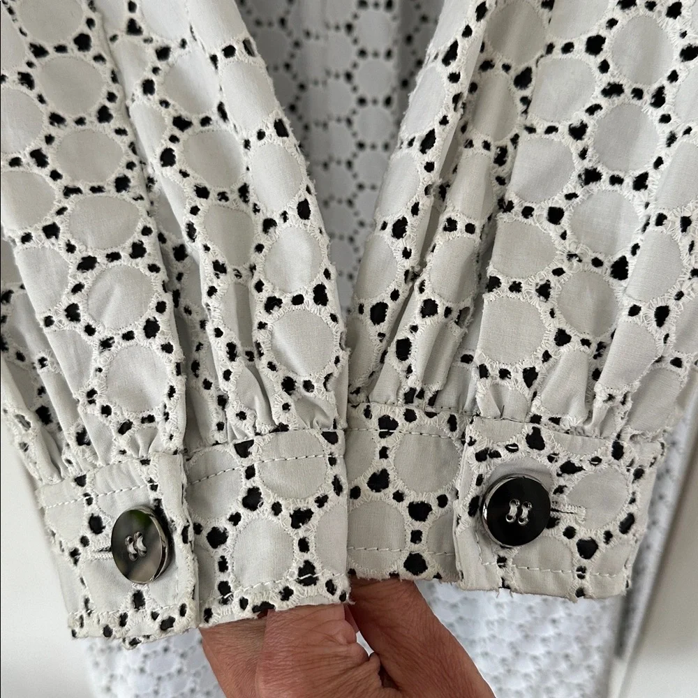 Carolina Herrera Vintage Spring Trench Coat Sz 16 White & Black Italy - Picture 11 of 14